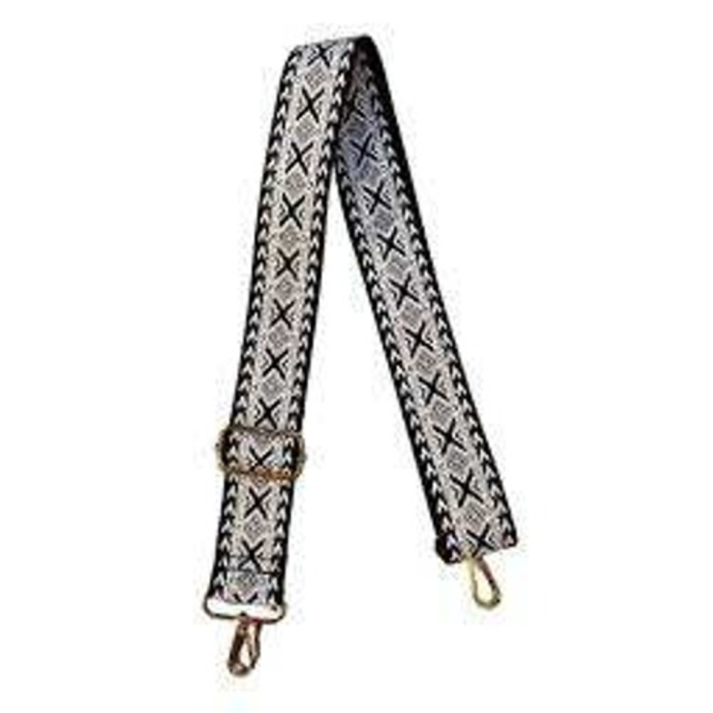Woven Geometric Guitar Strap for Handbags Black White Silver Gold‎ Hardware Wide